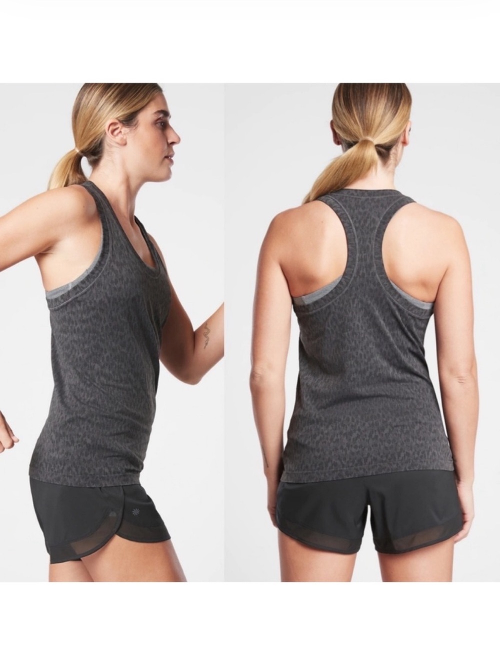 Athleta Momentum Allure Seamless Tank Top XS Black Cheetah Leopard Animal Print